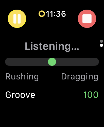 DrumPulse live groove meter on Apple Watch with rushing and dragging