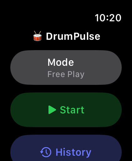 DrumPulse start screen on Apple Watch